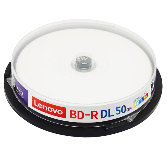 聯想（Lenovo）BD-R光盤 藍光刻錄可打印大容量光盤 50G 檔案可打印（10片桶裝） 原產